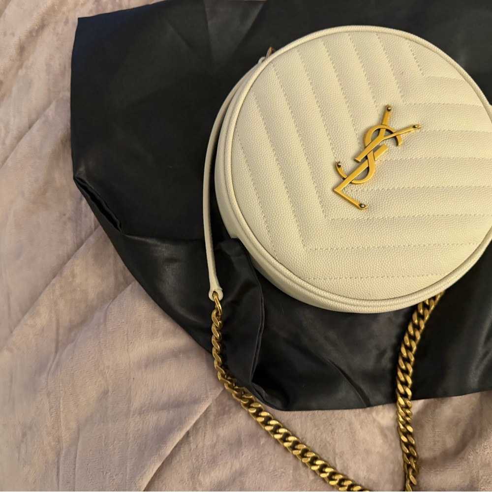 Yves Saint Laurent Ivory Quilted Crossbody with Gold Chain